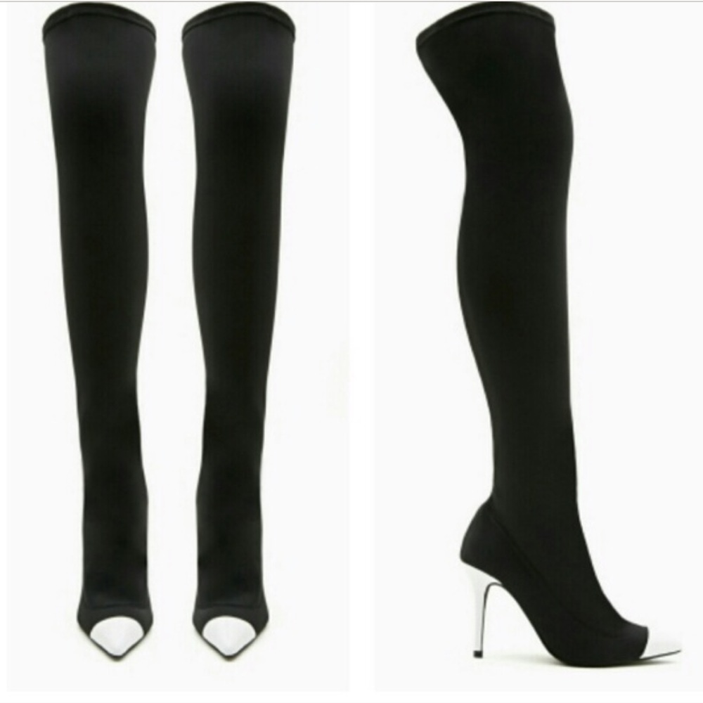 Jeffrey Campbell Black White Kaye Thigh High Boot